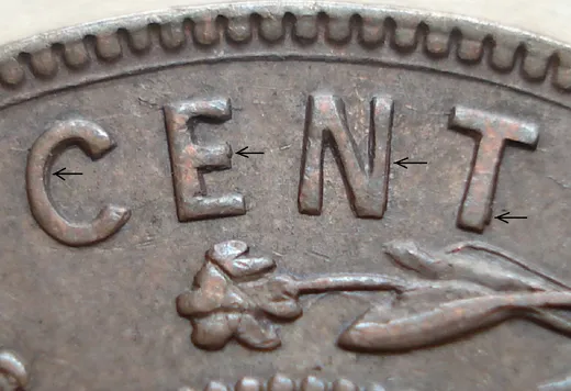 Re-engraved Letters in CENT