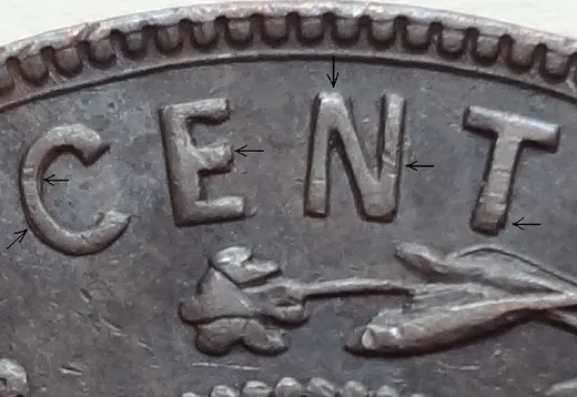 Re-engraved Letters in CENT