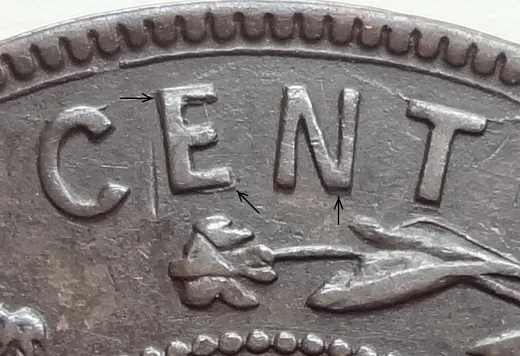 Re-engraved E in CENT