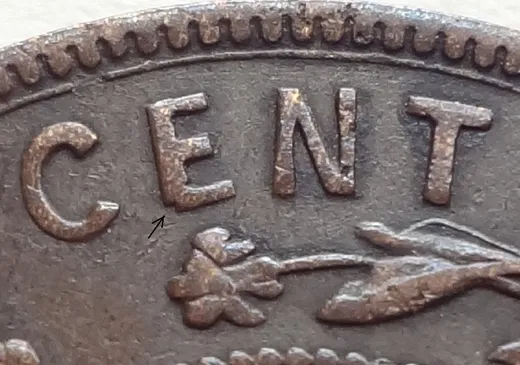 Re-engraved Letters in CENT
