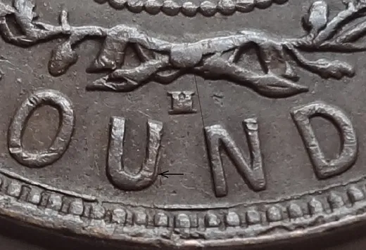 Re-engraved E in OUND