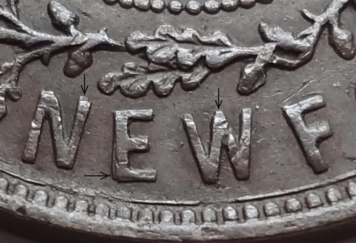 Re-engraved E in NEWF