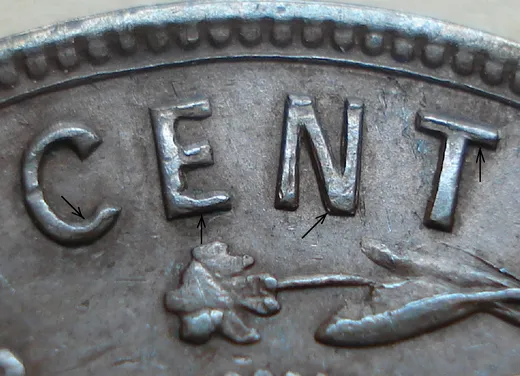 Re-engraved N in CENT