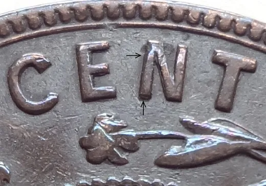 Re-engraved Letters in CENT