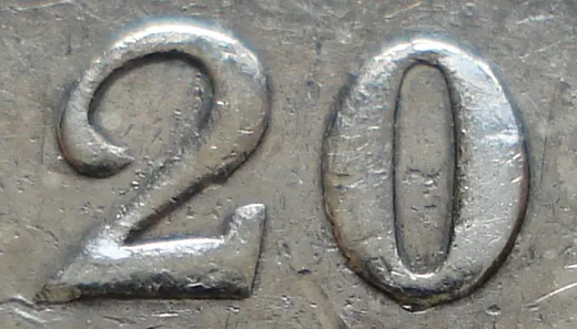Wide Date, Re-engraved 0, C & S, NF 20 Cents